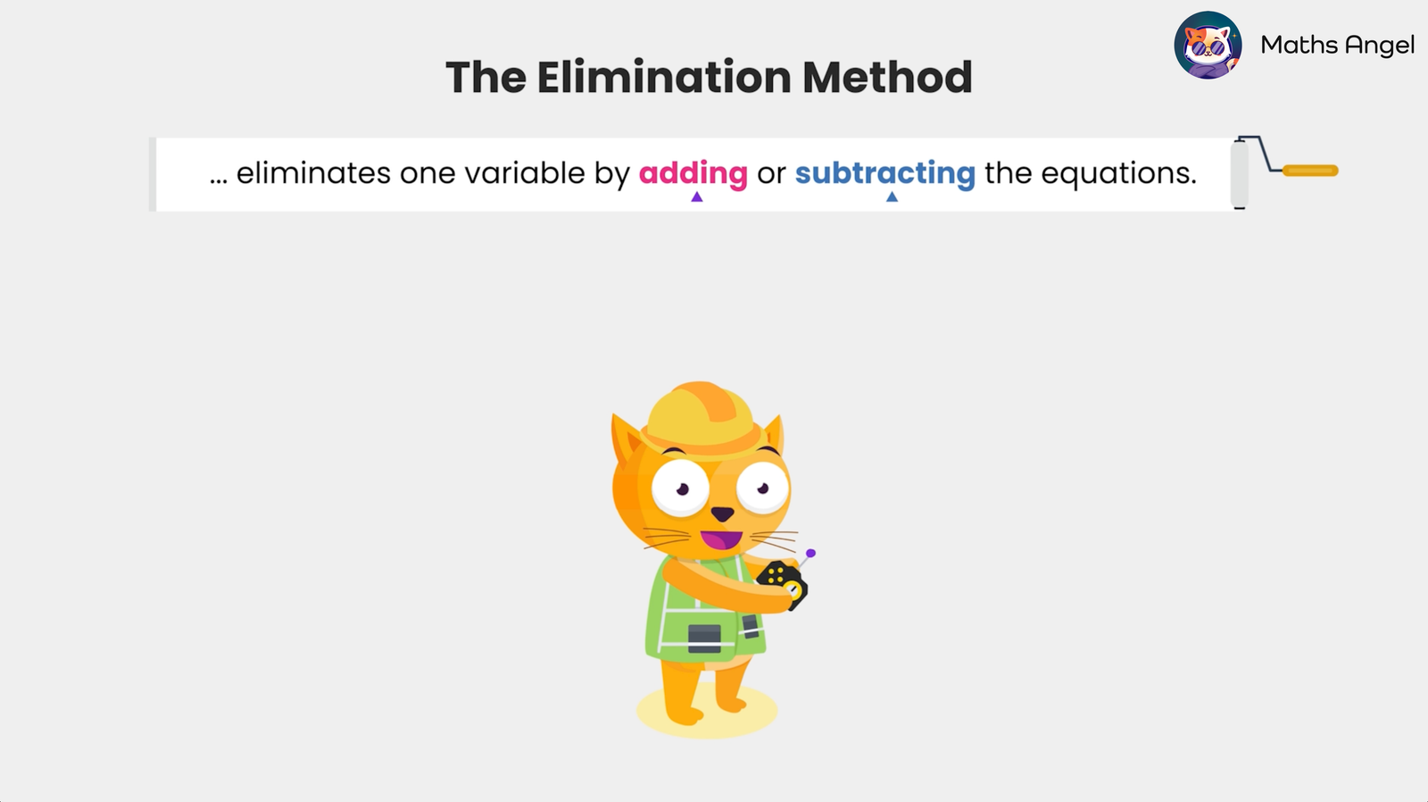 Demonstrating the elimination method in solving simultaneous equations by adding or subtracting variables x and y.