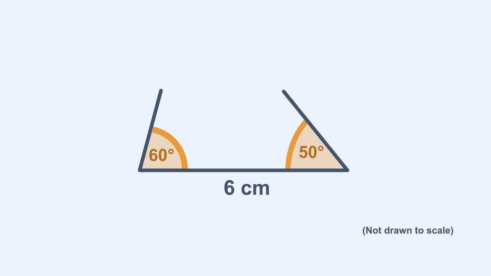 A triangle with a base measuring 6 cm, a 60° angle on the left, and a 50° angle on the right.