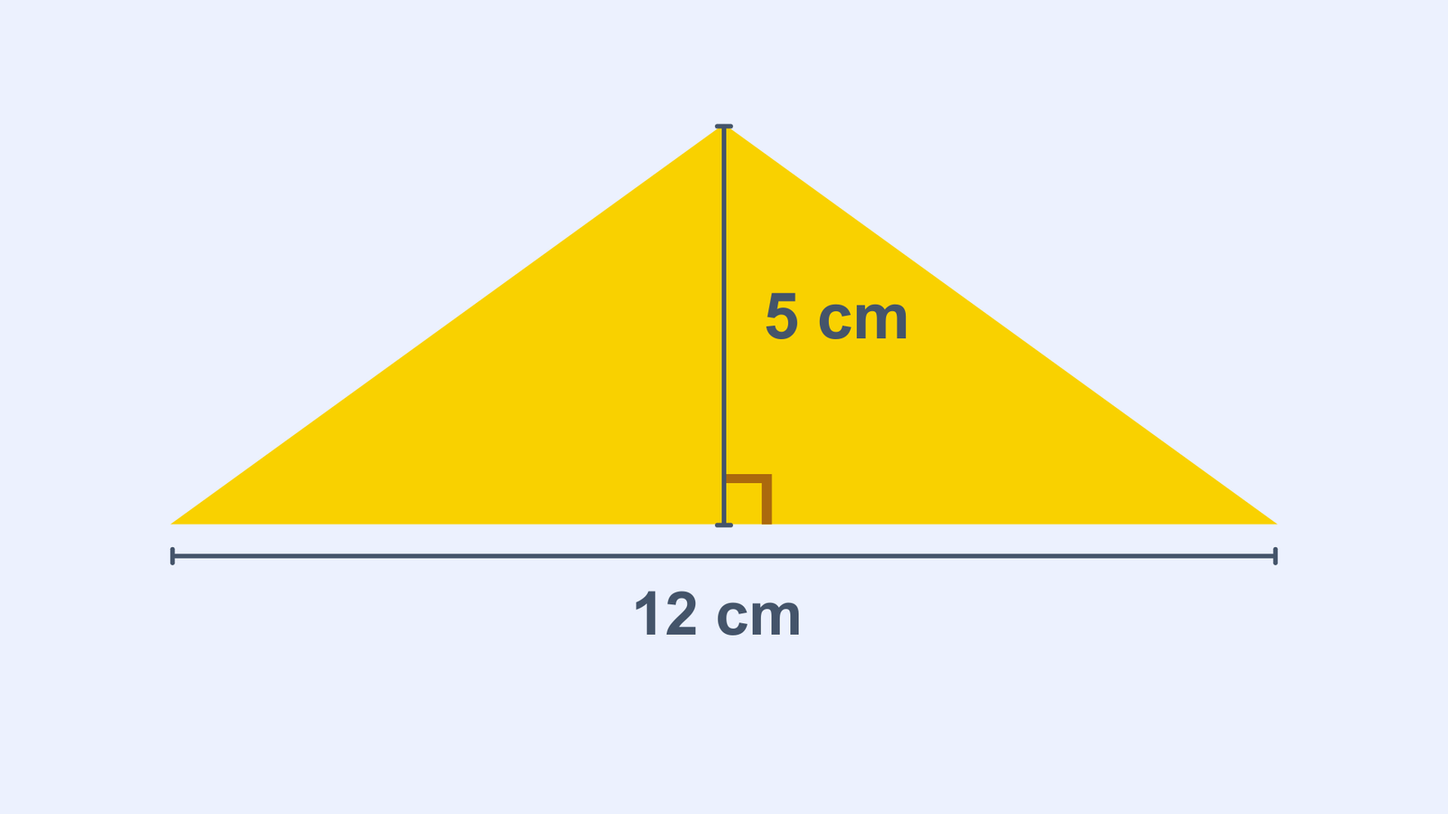 Triangle with a base of 12 cm, a height of 5 cm, and a right angle marked at the base-height intersection.