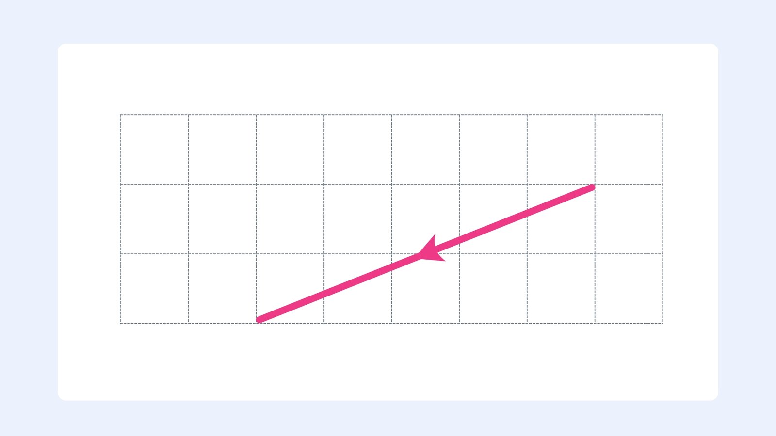 Pink arrow pointing diagonally upward across a grid on a light background.