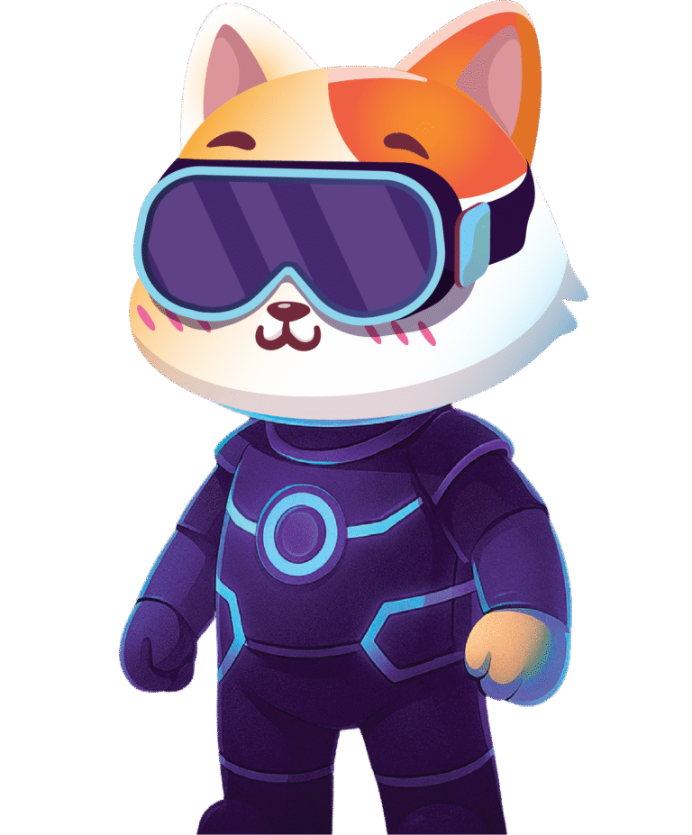 A cool and confident Math Angel mascot in a futuristic suit, ready to help you with math!